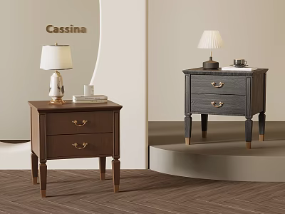 Stylish Wooden Nightstands With Drawers And Table Lamps For Bedroom 3d model