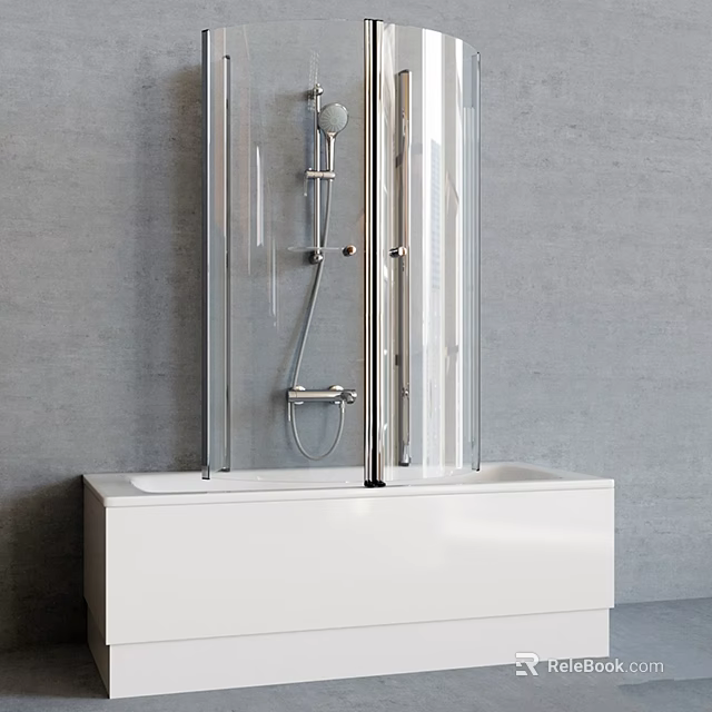 Modern White Bathtub With Glass Shower Enclosure And Chrome Fixtures In Bathroom 3d model 