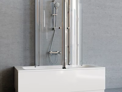 Modern White Bathtub With Glass Shower Enclosure And Chrome Fixtures In Bathroom 3d model