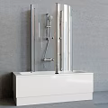 Modern White Bathtub With Glass Shower Enclosure And Chrome Fixtures In Bathroom
