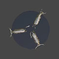 Three Silver Bull Sculptures On Black Circular Platform With Dark Background