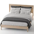 Modern Double Bed With Wooden Frame White Gray Bedding And Cozy Pillows