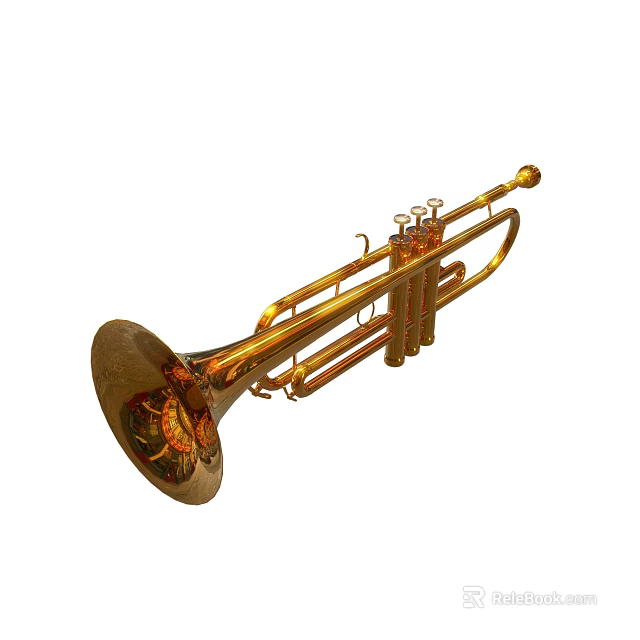 Golden Brass Trumpet Musical Instrument with Polished Surface and Classic Design 3d model 