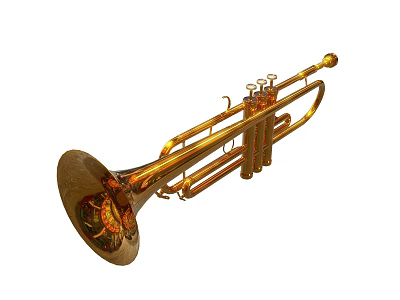 Golden Brass Trumpet Musical Instrument with Polished Surface and Classic Design 3d model