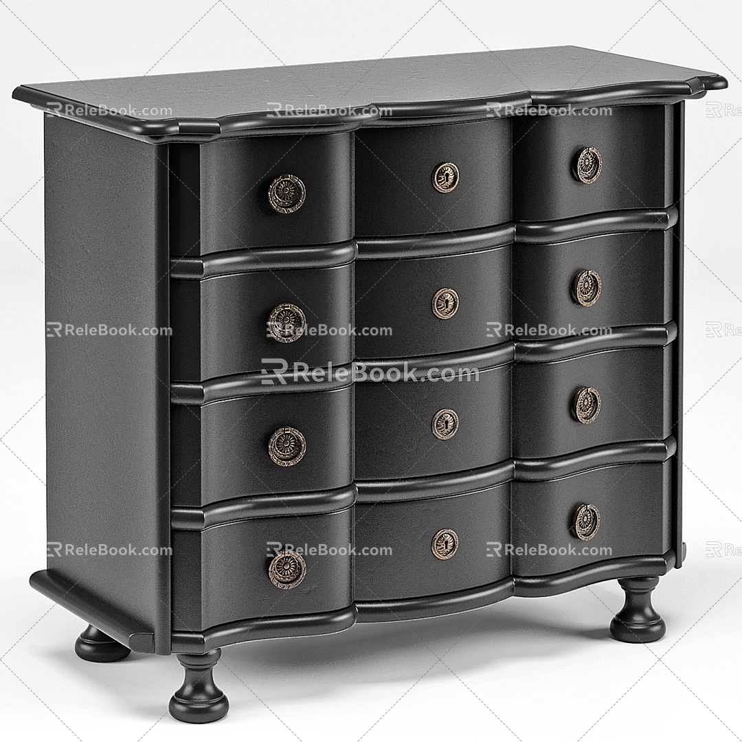 Black Bowfront Chest Solid Wooden Cabinet Sideboard Cabinet Living Room Side Cabinet Side Cabinet Vintage Solid Wooden Cabinet 3d model