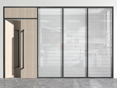 Modern Wooden Double Doors With Glass Partition And Metal Frame Blinds 3d model
