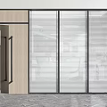 Modern Wooden Double Doors With Glass Partition And Metal Frame Blinds