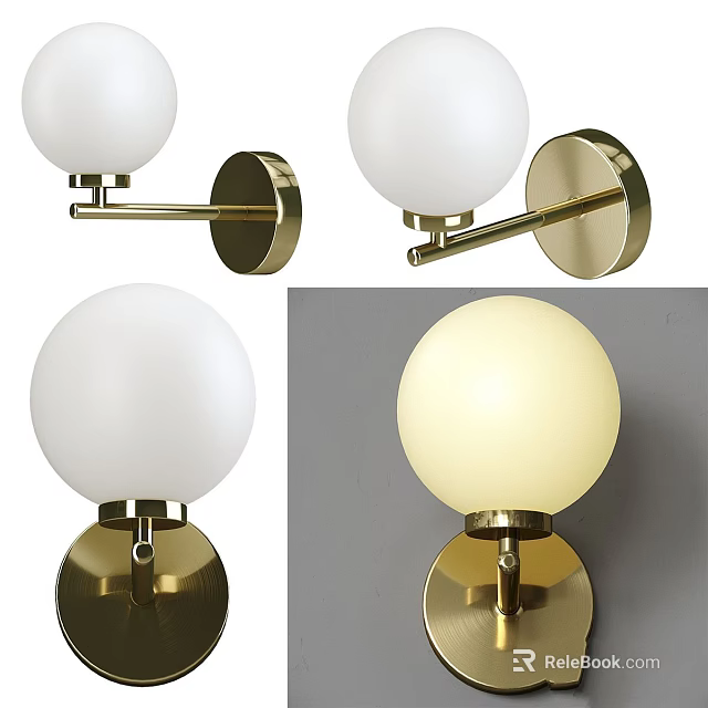 Modern Wall Lamp With White Spherical Shade Golden Bracket And Warm Lighting Effect 3d model