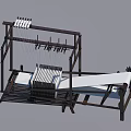 Vintage Industrial Textile Loom With Wooden Frame And Thread Setup For Weaving