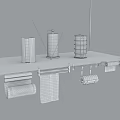 Organized White Hanging Workbench With Metal Structure And Storage Rolls 3d model