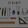 Essential Daily Stationery Supplies With Fountain Pens Pencils Rulers Compasses Scissors And Protractors