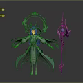 Elegant Fantasy Character Design Featuring Purple Horns White Robe Flowing Wings Magic Staff Green Orb
