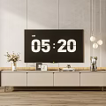 Modern TV Stand with TV Vase Photo Frame and Decorative Items on Wooden Floor
