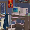 Home Office Furniture Desk Chair With Computer Lamp Poster And Shelf