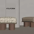 Poliform Modern Stools With Wooden Cylindrical Legs And Patterned Upholstered Seats 3d model