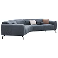 Modern Sectional Sofa Set in Brown and Blue with Decorative Pillows Design 3d model