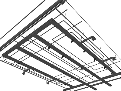 Structural Ceiling Design With Metal Beams Grid And Supporting Framework 3d model