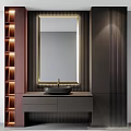 Modern Bathroom Washbasin Vanity With Backlit Mirror Sleek Countertop And Storage Cabinet