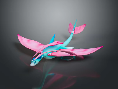 Unique 3D Fantasy Creature Model With Blue Pink Wings And Tail Design 3d model
