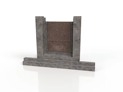 Traditional Stone Structure Featuring Intricate Carved Panel And Side Stone Pillars With Base Pedestal Design 3d model