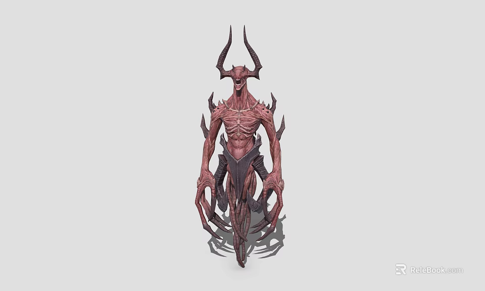 Fierce Mythical Game Movie Character With Horned Head Multiple Limbs And Red Skin 3d model 