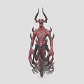 Fierce Mythical Game Movie Character With Horned Head Multiple Limbs And Red Skin