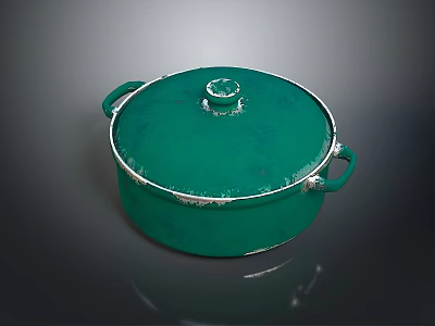 Green Enamel Cooking Pot With Lid And Side Handles For Kitchen Use 3d model