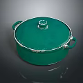 Green Enamel Cooking Pot With Lid And Side Handles For Kitchen Use