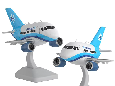 Airflite Airplane Models With Blue And White Design Snowflake Logo On White Stands 3d model