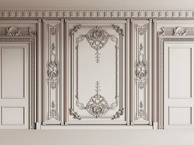 Classical Wainscoting Wall Panels With Intricate Carved Details And Decorative Frames 3d model