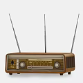 Vintage Radio With Three Antennas Brown Case Control Knobs And Dial 3d model