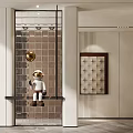 Modern Glass Partition Interior With Tile Wall Decorative Statue And Artwork Design