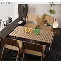 Wooden Table and Chair Set in Outdoor Balcony With Pebble Floor Green Vase and Cactus