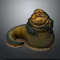 Detailed Alien Creature Sculpture With Golden Green Coloration Bulbous Body And Coiled Tail