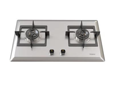 Sleek Double Burner Gas Stove Kitchen Appliance With Silver Panel And Knob Control 3d model