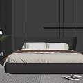 modern double bed bedside table chandelier 3d model