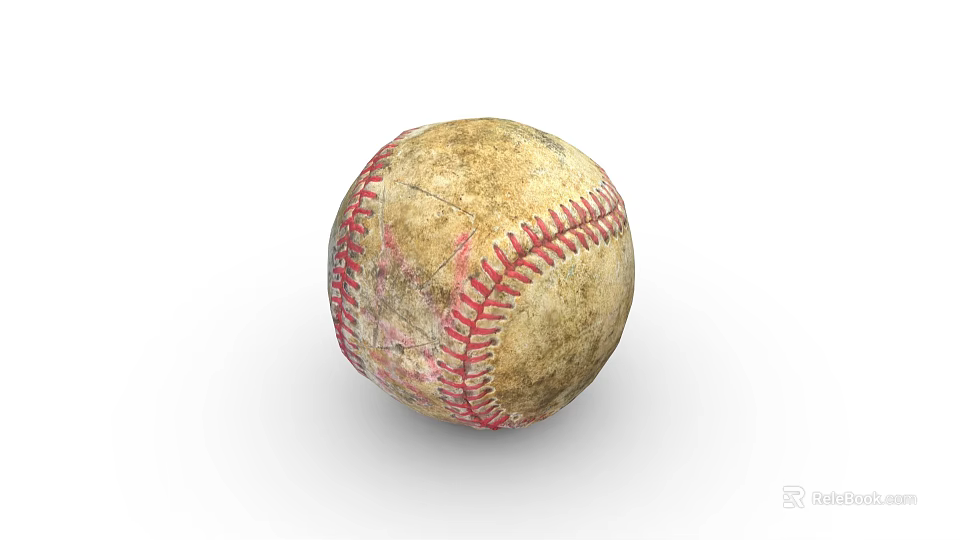 Vintage Worn Leather Baseball Sports Equipment With Red Stitching And Aged Finish 3d model 