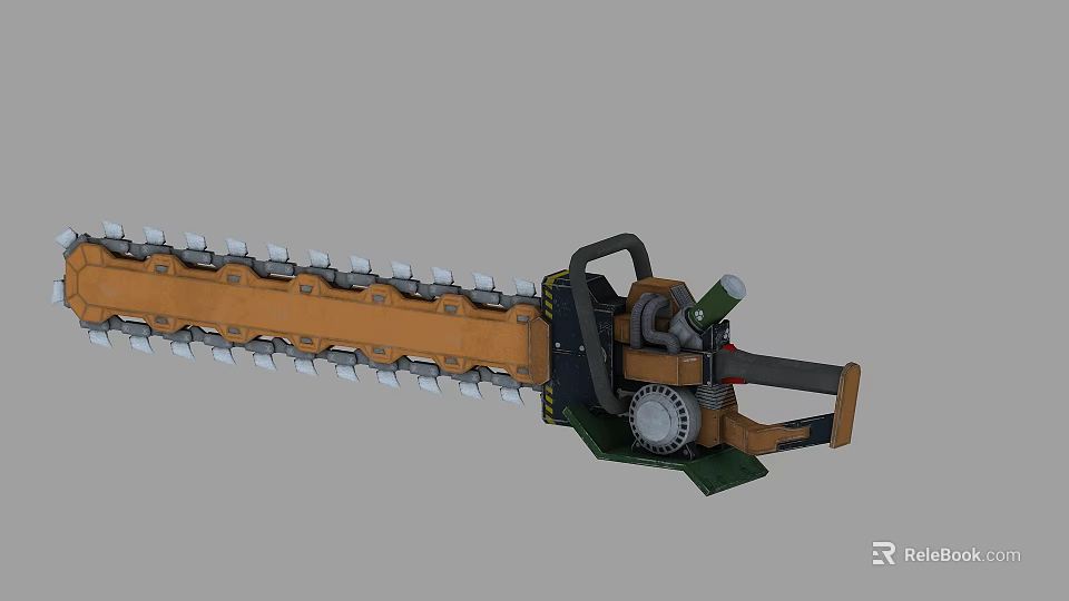Chainsaw Weapon With Mechanical Design Serrated Blades And Yellow Black Color 3d model 