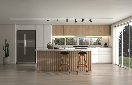 Modern Cabinet White Paint Pull-free White Oak Sticker Bar Counter Nakajima Marble 3d model
