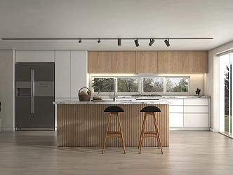 Modern Cabinet White Paint Pull-free White Oak Sticker Bar Counter Nakajima Marble 3d model