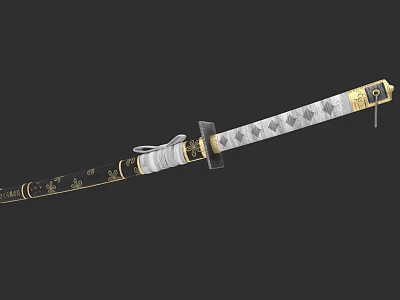 Ornate Traditional Japanese Samurai Weapon With Black Scabbard And Gold Accents 3d model