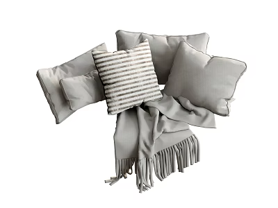 Cozy Gray Throw Pillows Set With Striped Design And Fringed Blanket 3d model