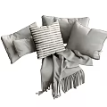 Cozy Gray Throw Pillows Set With Striped Design And Fringed Blanket