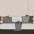 Modern Beige Double Sofa With Colorful Throw Pillows And Gray Blanket In Minimalist Living Room
