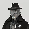 Smart Machine Humanoid In Black Trench Coat And Fedora Hat With Detective Style Mechanical Details