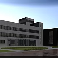 Modern Office Building Exterior With Glass Curtain Walls Lawn And Car