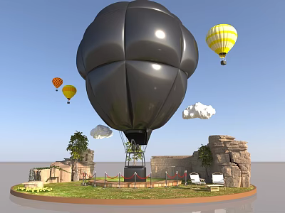 Giant Black Inflatable Structure With Colorful Hot Air Balloons In Outdoor Park Setting 3d model