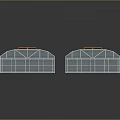 Two Modern Industrial Buildings With Arch Roofs Orange Skylights And Metal Glass Structure