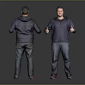 Man In Navy Blue Hoodie And Jeans Front And Back View With Thumbs Up Gesture