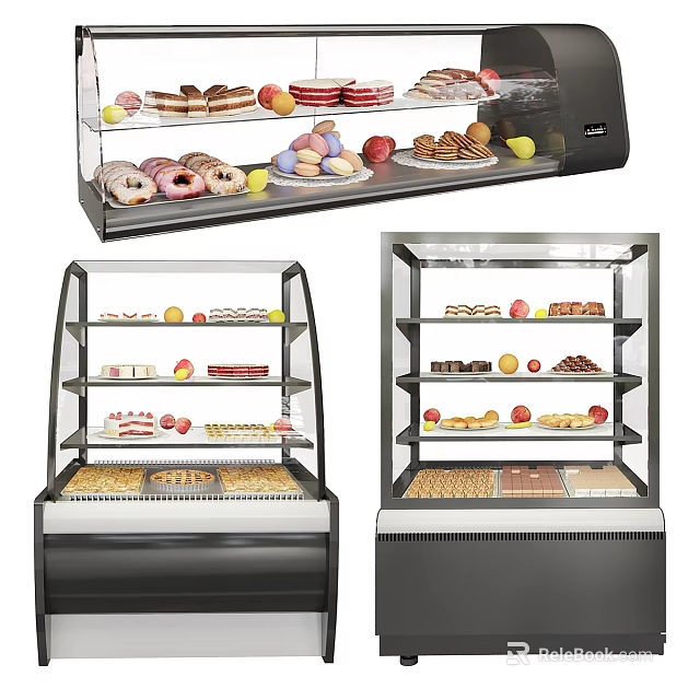Commercial Equipment Glass Display Cases for Pastry and Baked Goods with Multiple Shelves 3d model 